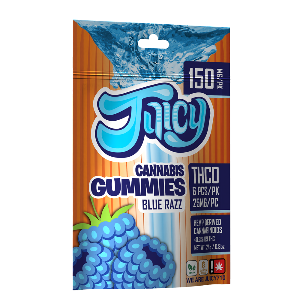 Tangy Intensity 150MG THCO Gummies Blue Razz 25mg Experience Elevated Tanginess 6pc